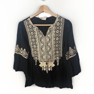 Savanna Jane Embroidered Boho Flare Sleeve Top Western Hippie Peasant Festival M